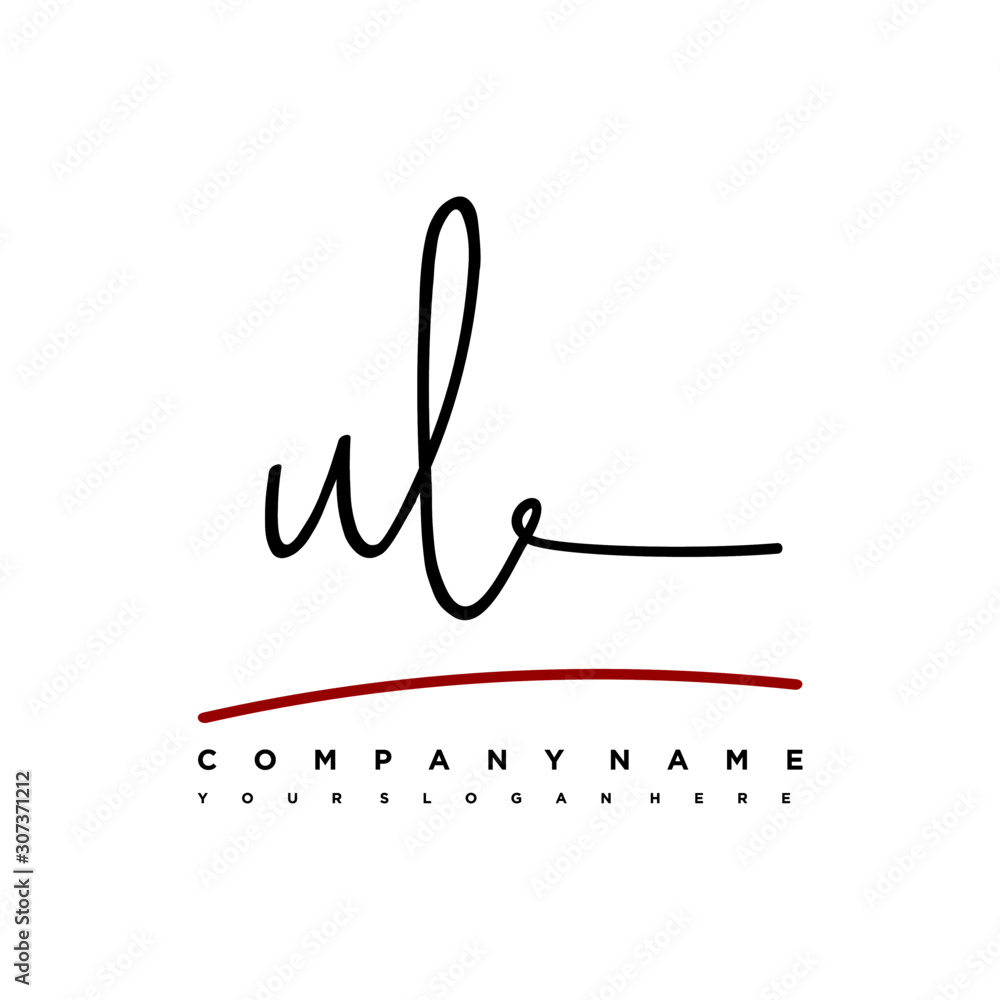 UL signature initials. Handwritten logo vector template with red underline. Hand drawn Calligraphy lettering Vector illustration. UL signature initials. Handwritten logo vector template with red underline. Hand drawn Calligraphy lettering Vector illustration.