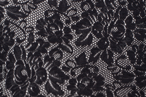 Black lace pattern, beautiful floral design fabric, textured cloth