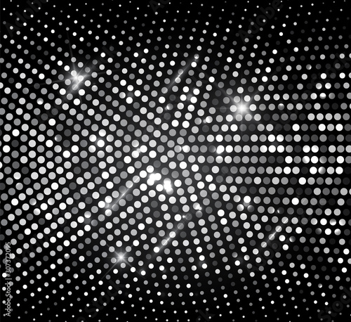 Metallicsilver mosaics. Vector silver disco lights background. Disco party template. Abstract background.