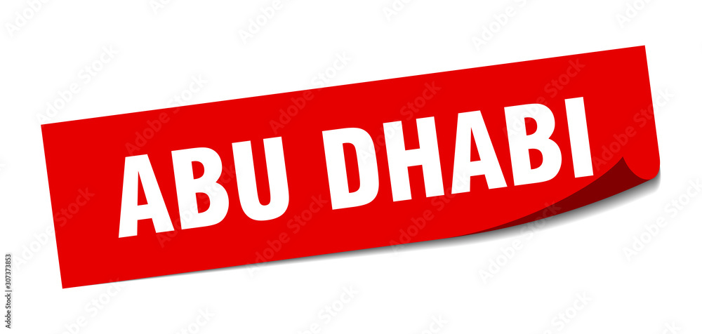 Abu Dhabi sticker. Abu Dhabi red square peeler sign Abu Dhabi sticker. Abu Dhabi red square peeler sign