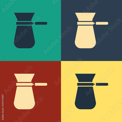 Color Coffee turk icon isolated on color background. Vintage style drawing. Vector Illustration