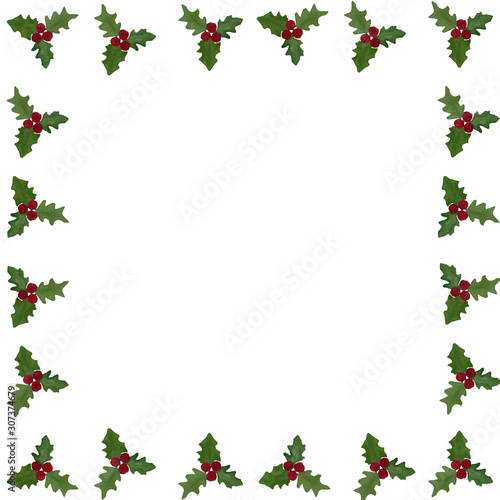 watercolor painted of Christmas berries bunch in framed on white background with copy space
