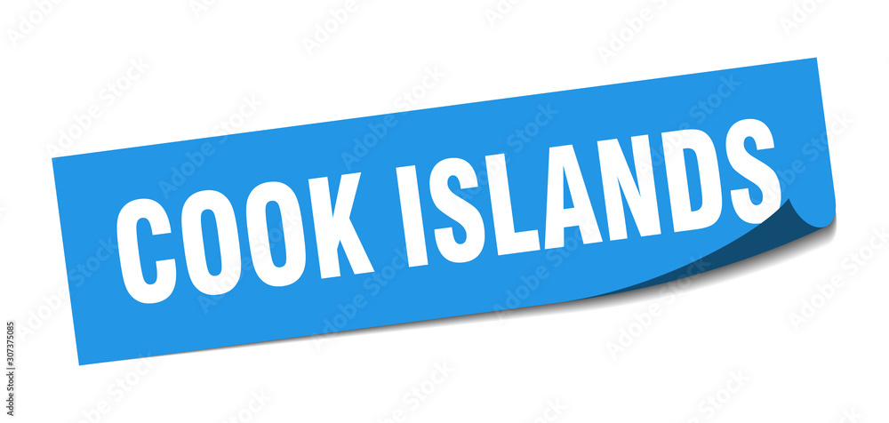 Cook Islands sticker. Cook Islands blue square peeler sign Cook Islands sticker. Cook Islands blue square peeler sign