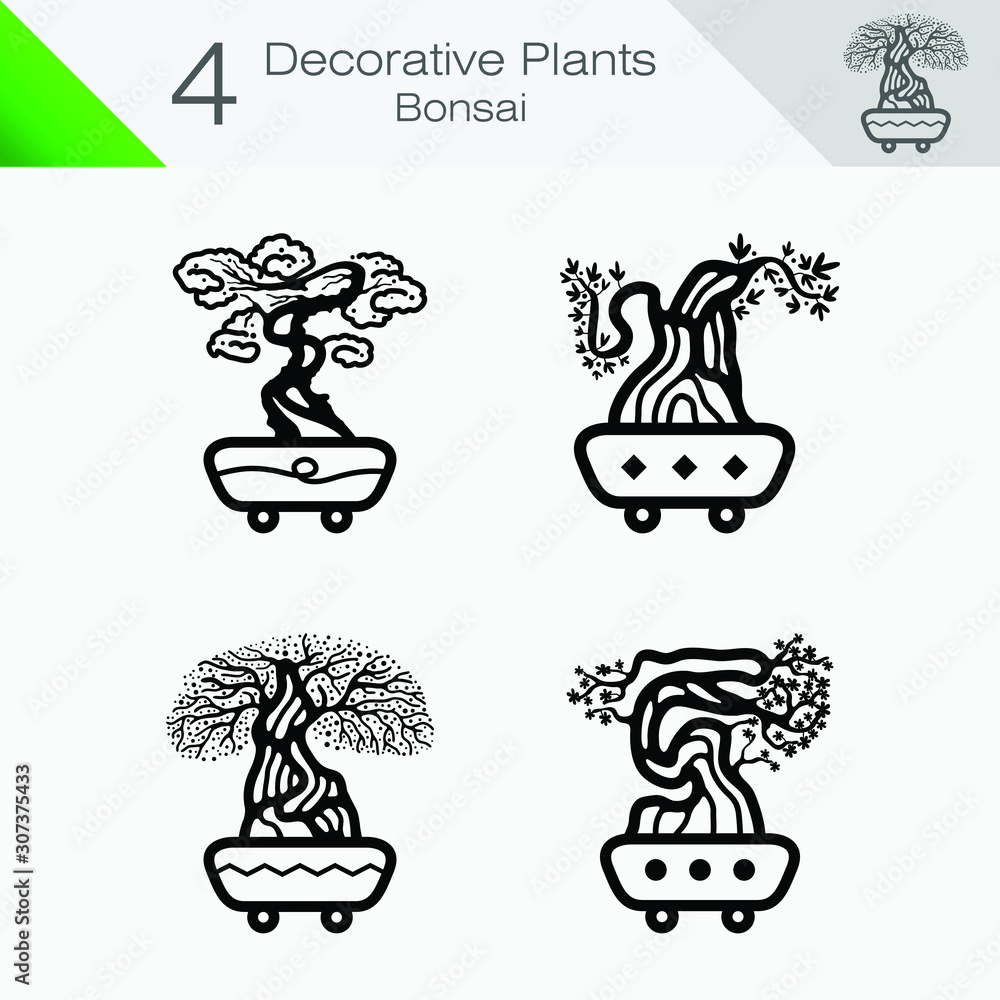 Fototapeta premium Bonsai the Japanese art, decorative plants and illustration