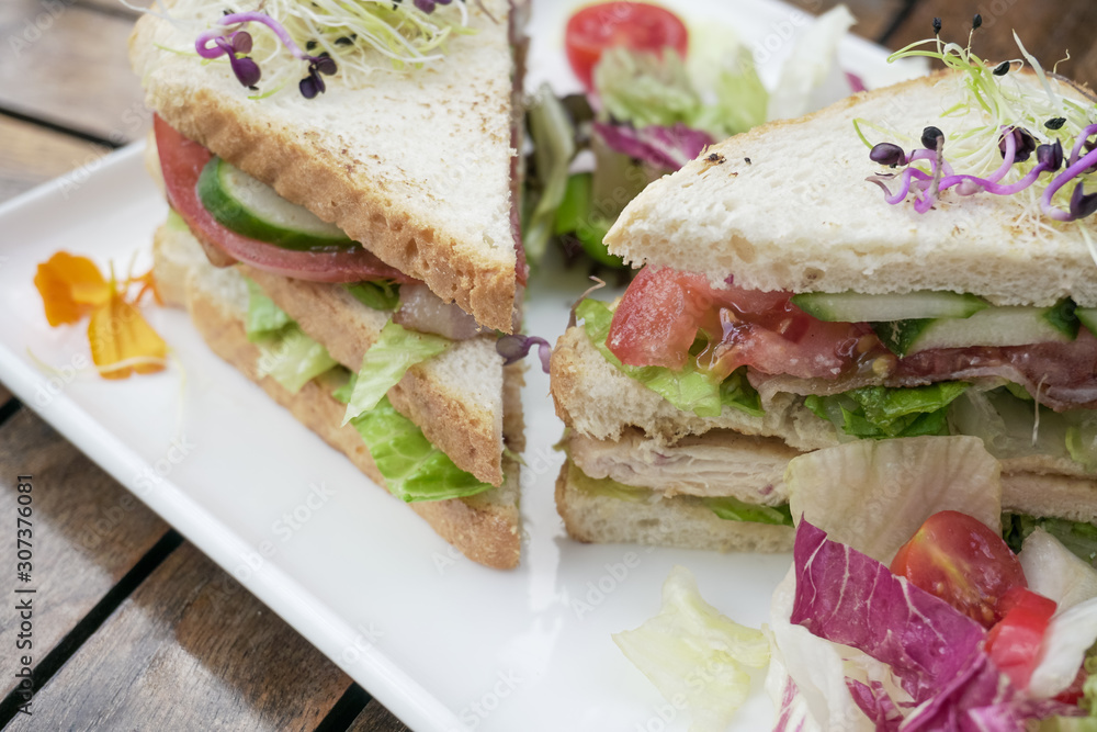 Sandwich on a restaurant table Sandwich on a restaurant table