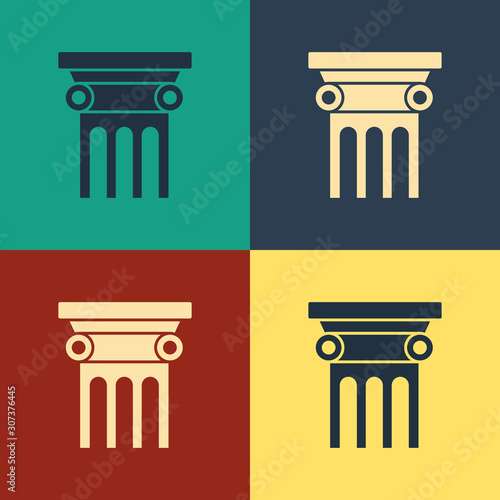 Color Law pillar icon isolated on color background. Vintage style drawing. Vector Illustration