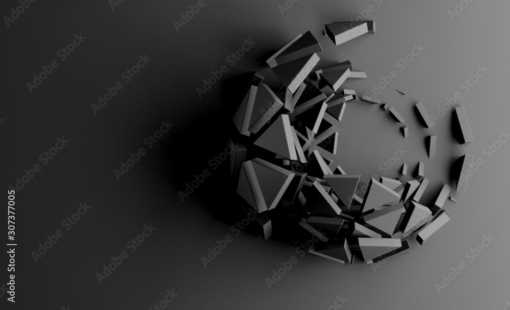 Fototapeta 3d rendering. Background image. An array of black polygons of the same size, located at different levels, decorated with black stripes. Texture, 3d panel, render. dark background.