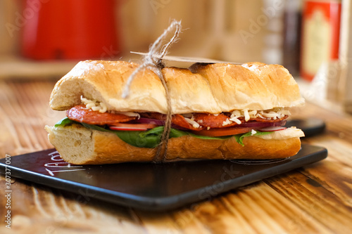 Sandwich on a restaurant table