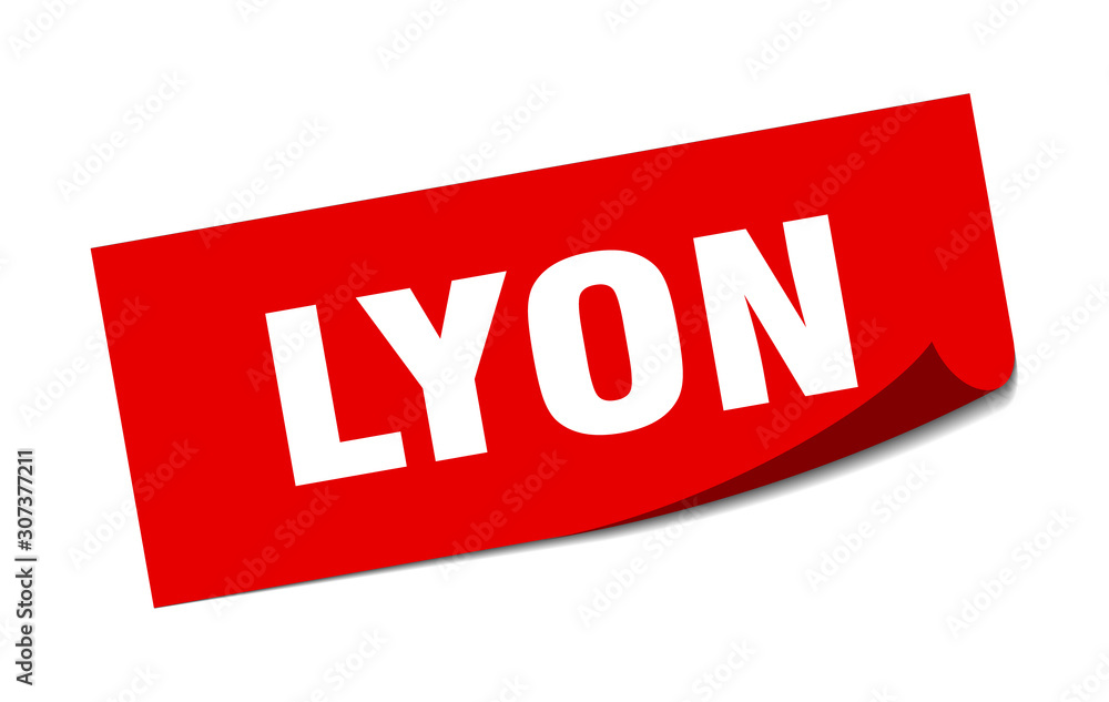 Fototapeta premium Lyon sticker. Lyon red square peeler sign