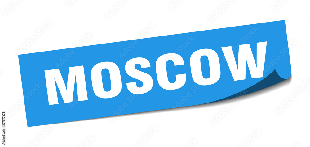 Moscow sticker. Moscow blue square peeler sign Moscow sticker. Moscow blue square peeler sign