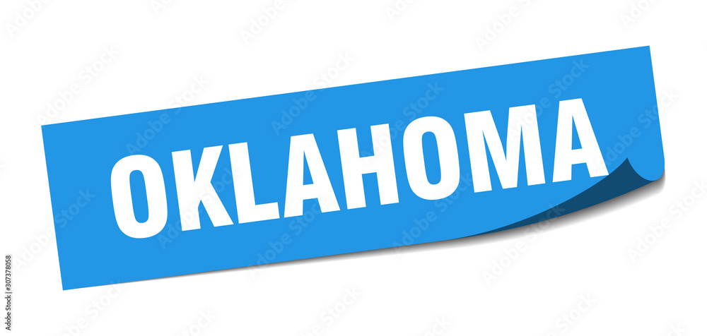 Oklahoma sticker. Oklahoma blue square peeler sign