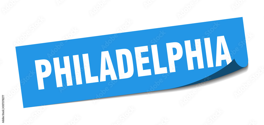Philadelphia sticker. Philadelphia blue square peeler sign