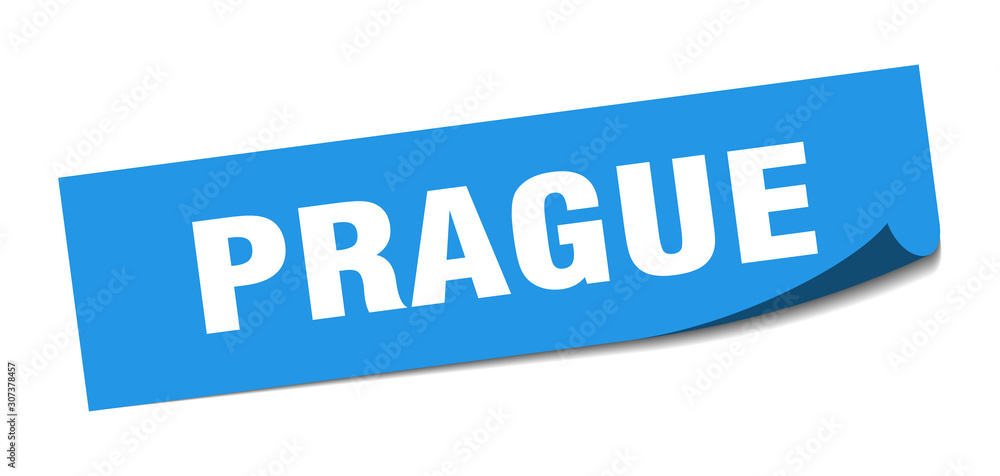 Prague sticker. Prague blue square peeler sign