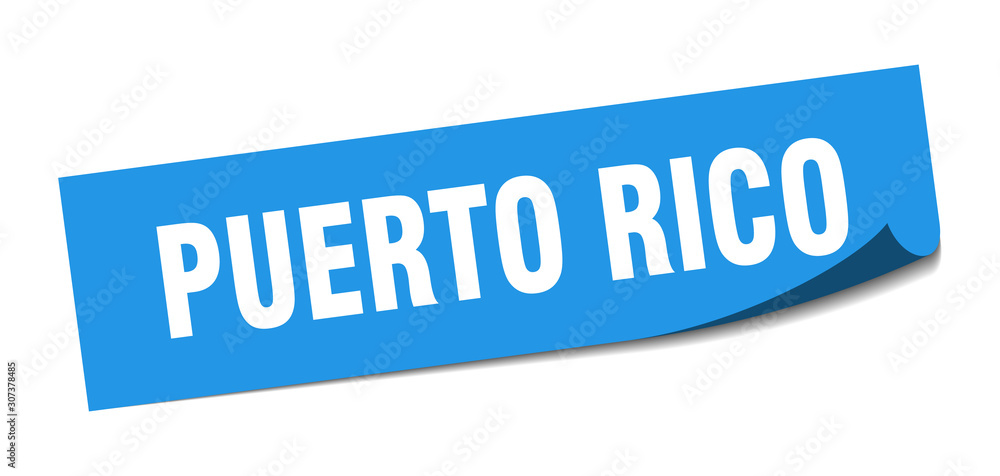 Puerto Rico sticker. Puerto Rico blue square peeler sign Puerto Rico sticker. Puerto Rico blue square peeler sign