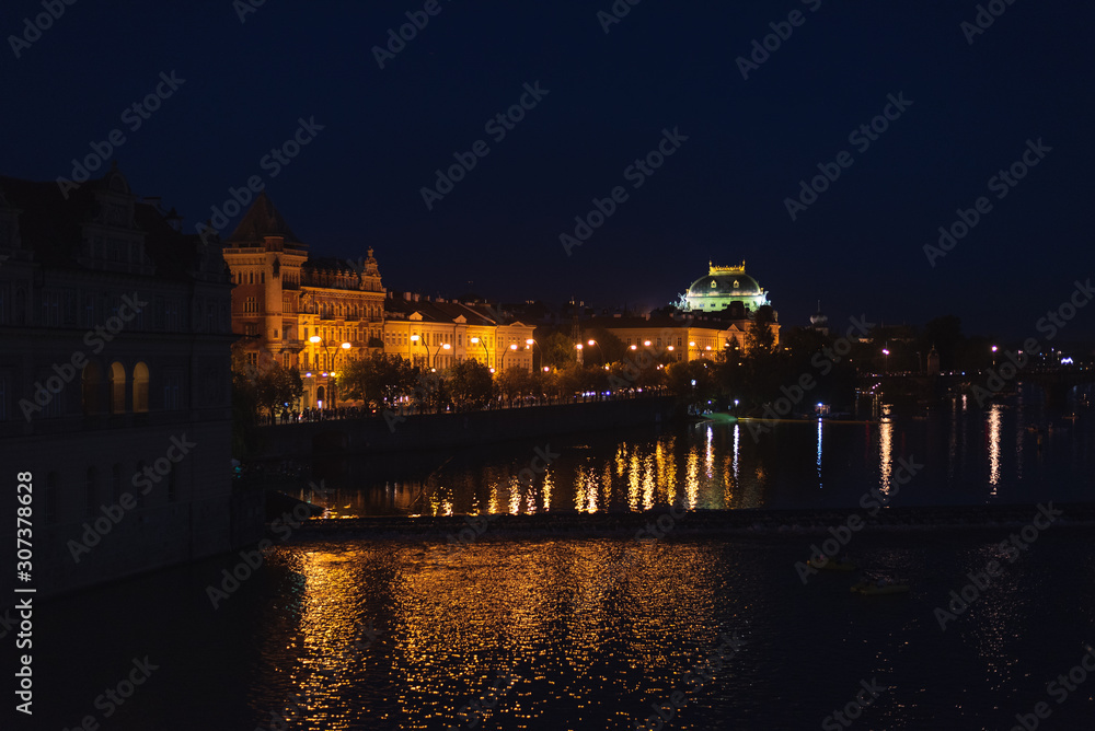Night view of the National Theatre in Prague Czech Republic