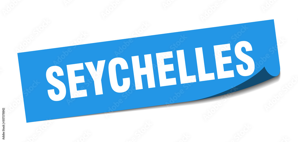 Seychelles sticker. Seychelles blue square peeler sign