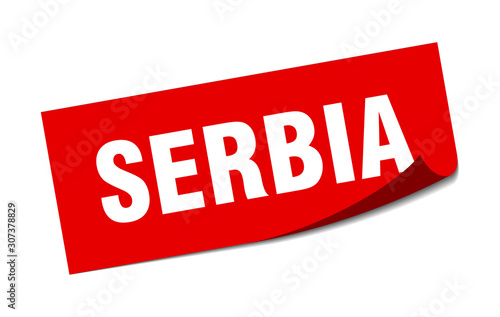 Serbia sticker. Serbia red square peeler sign
