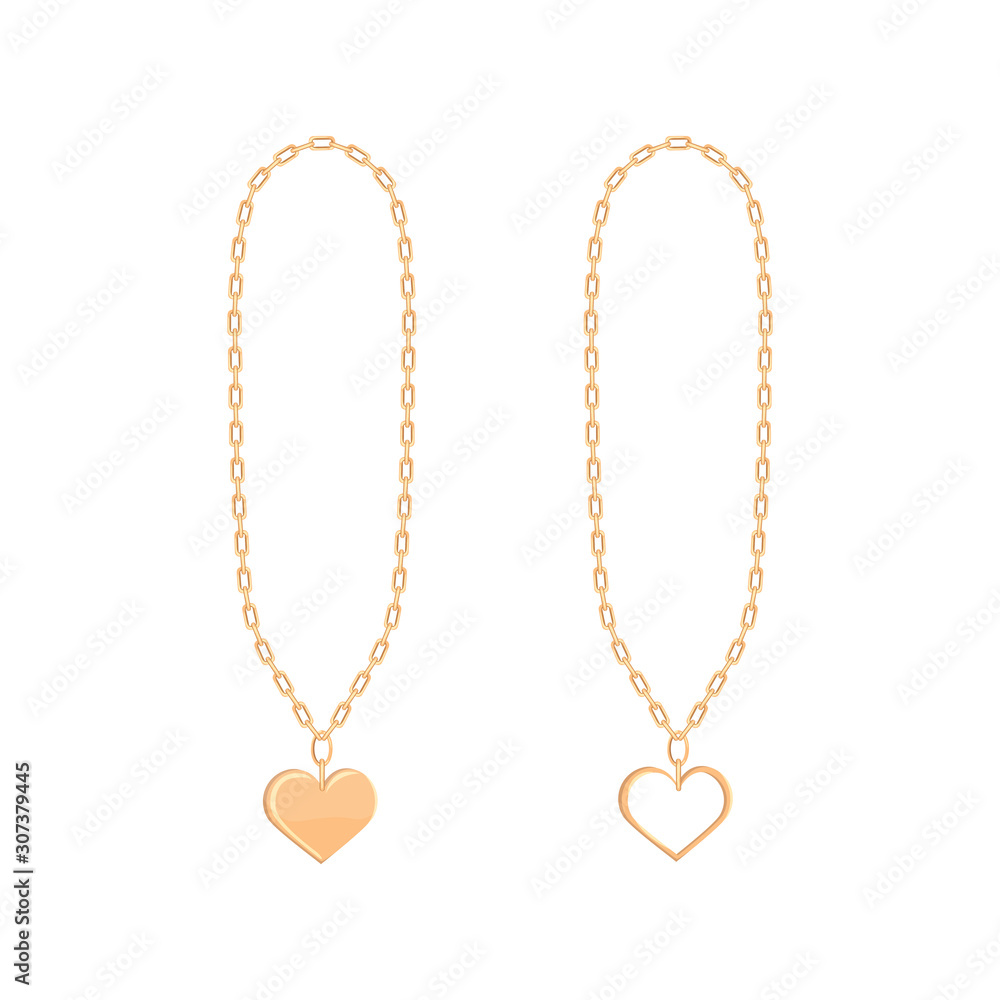 Gold heart locket with chain isolated on white background. Vector illustration. Gold heart locket with chain isolated on white background. Vector illustration.