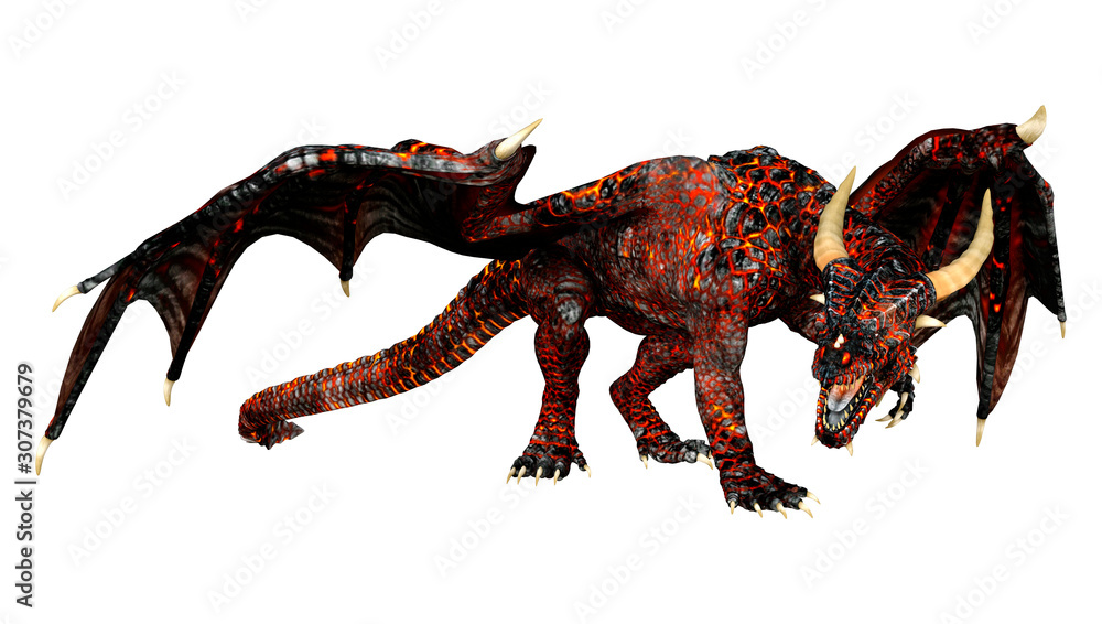 3D Rendering Fairy Tale Dragon on White