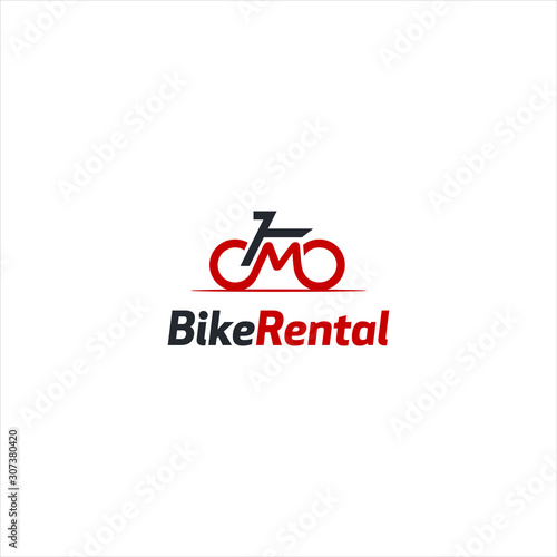 Bike Rental with letter O , M minimalist, simple, red , black ,logo design ,symbol, graphic, vector, creative idea