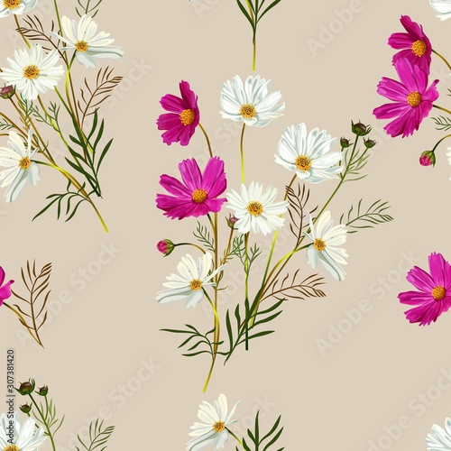 Cosmos flower seamless pattern vector illustration