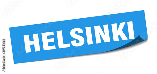 Helsinki sticker. Helsinki blue square peeler sign