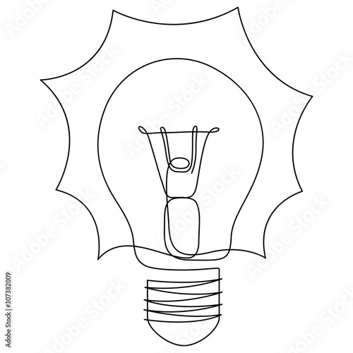 One line drawing light bulb symbol idea. Continuous line style. Vector
