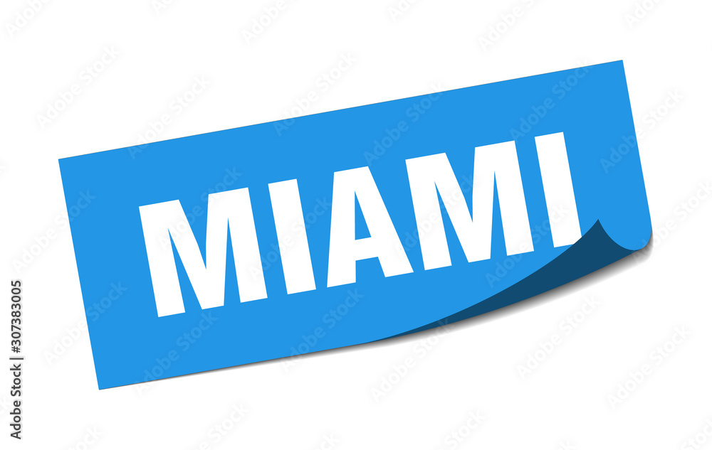 Miami sticker. Miami blue square peeler sign Miami sticker. Miami blue square peeler sign