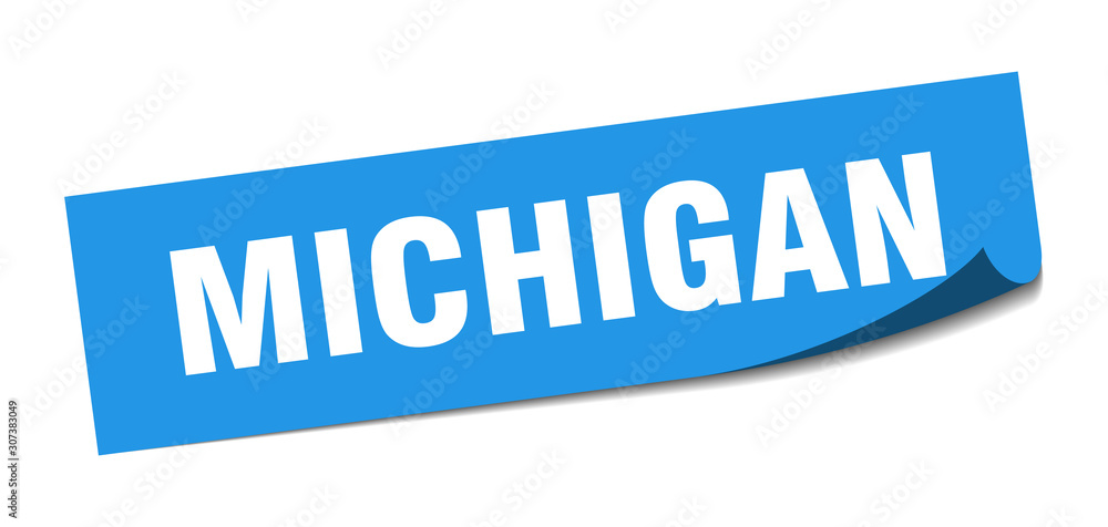Michigan sticker. Michigan blue square peeler sign