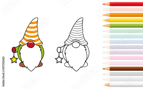 cute dwarf for coloring book with pencils vector illustration EPS10