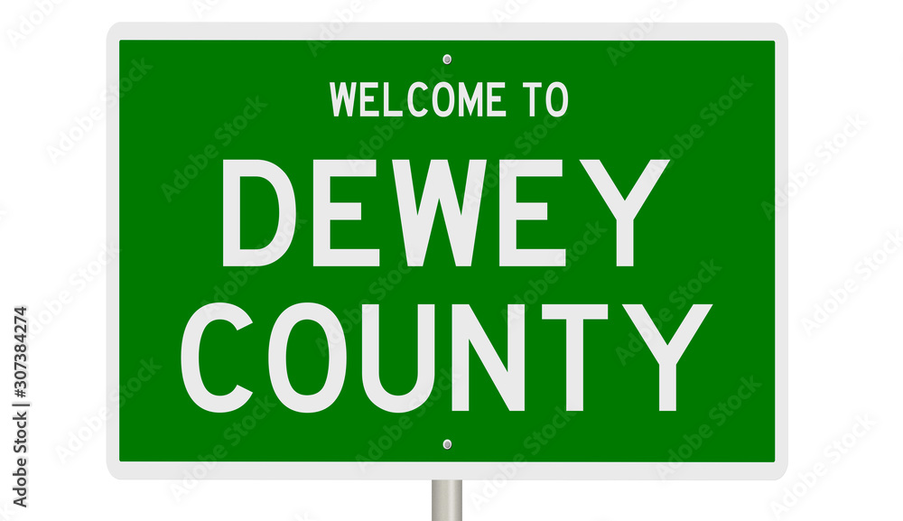 Rendering of a green 3d highway sign for Dewey County Rendering of a green 3d highway sign for Dewey County