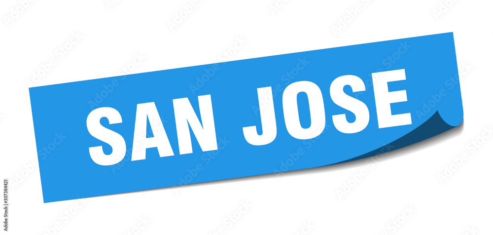 San Jose sticker. San Jose blue square peeler sign San Jose sticker. San Jose blue square peeler sign