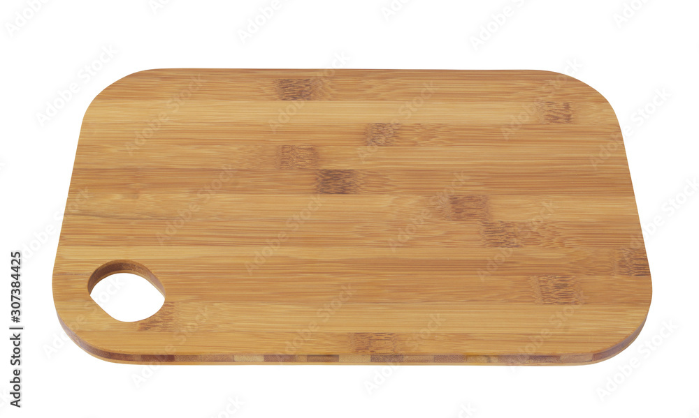 Bamboo cutting board isolated on white close up Bamboo cutting board isolated on white close up
