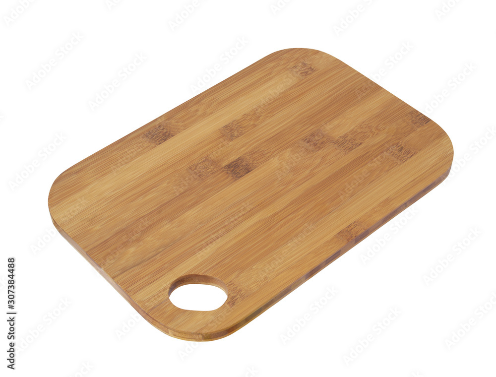 New bamboo chopping board isolated on white background