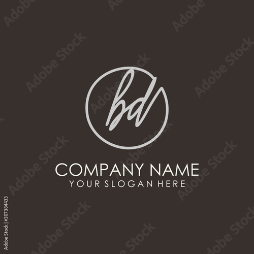 BD initials signature logo. Handwritten vector logo template connected to a circle. Hand drawn Calligraphy lettering Vector illustration.