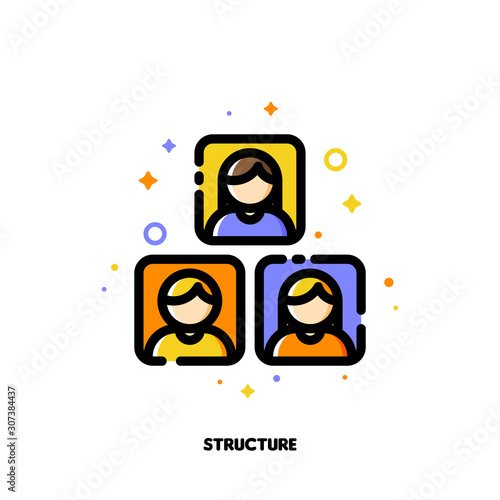 Company organizational structure icon for human resources management or business hierarchy concept. Flat filled outline style. Pixel perfect 64x64. Editable stroke