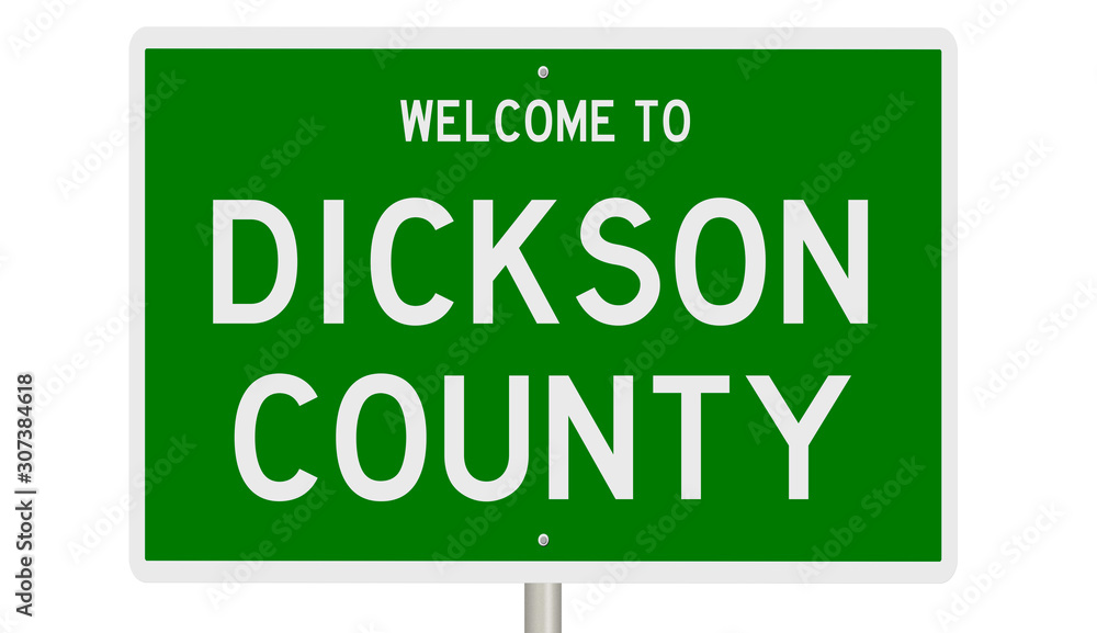 Rendering of a green 3d highway sign for Dickson County
