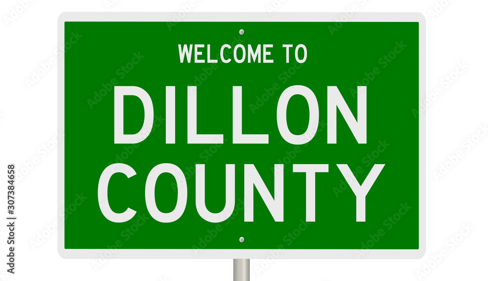 Rendering of a green 3d highway sign for Dillon County
