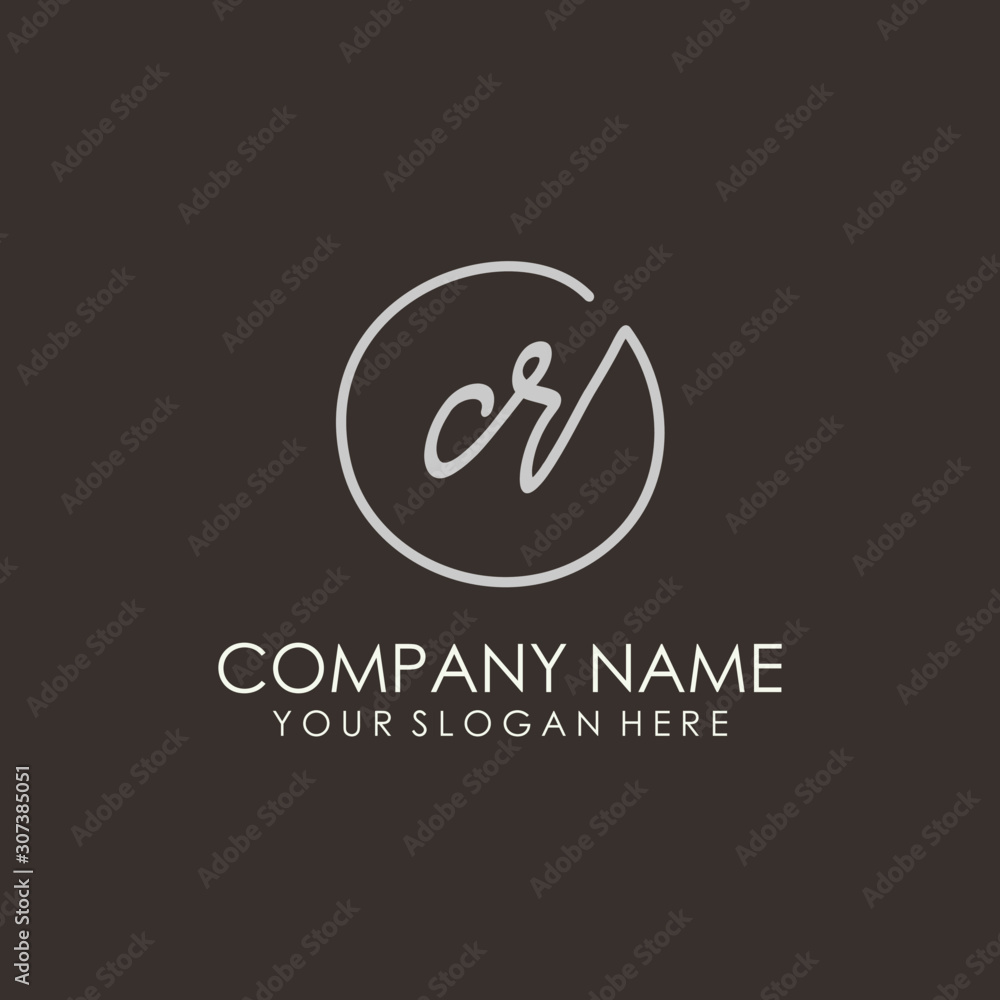 CR initials signature logo. Handwritten vector logo template connected to a circle. Hand drawn Calligraphy lettering Vector illustration. CR initials signature logo. Handwritten vector logo template connected to a circle. Hand drawn Calligraphy lettering Vector illustration.