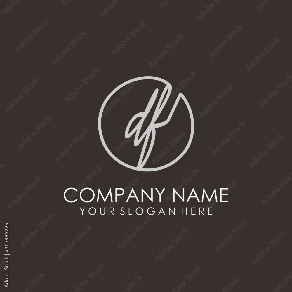 DF initials signature logo. Handwritten vector logo template connected to a circle. Hand drawn Calligraphy lettering Vector illustration. DF initials signature logo. Handwritten vector logo template connected to a circle. Hand drawn Calligraphy lettering Vector illustration.