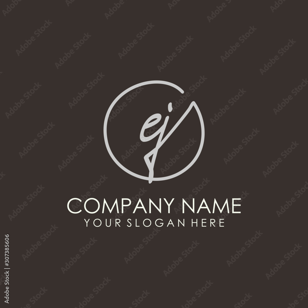 EJ initials signature logo. Handwritten vector logo template connected to a circle. Hand drawn Calligraphy lettering Vector illustration. EJ initials signature logo. Handwritten vector logo template connected to a circle. Hand drawn Calligraphy lettering Vector illustration.