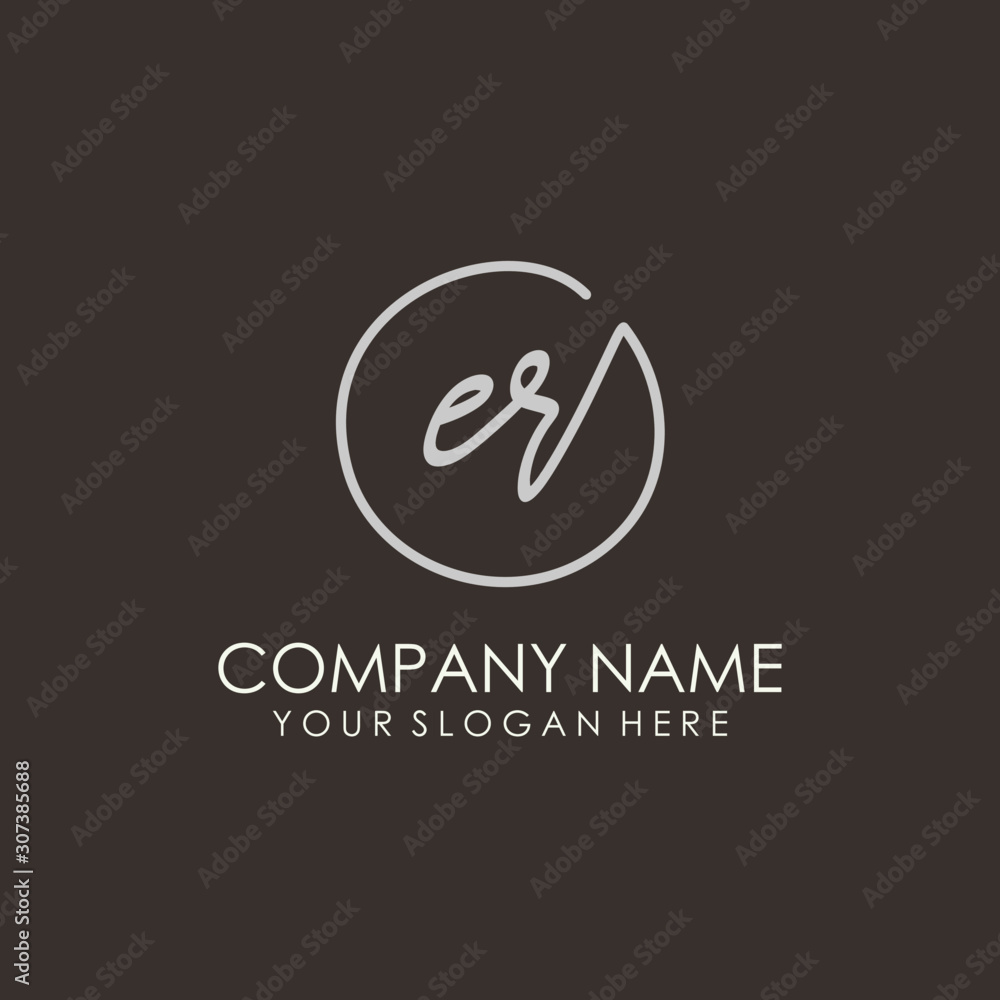 ER initials signature logo. Handwritten vector logo template connected to a circle. Hand drawn Calligraphy lettering Vector illustration. ER initials signature logo. Handwritten vector logo template connected to a circle. Hand drawn Calligraphy lettering Vector illustration.