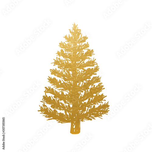 Gold Christmas Tree - Hand Drawn Pine Tree