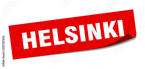 Helsinki sticker. Helsinki red square peeler sign