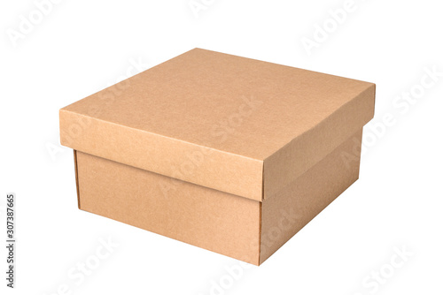 Brown carton gift box with cover, isolated © mdbildes
