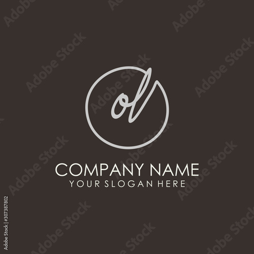 OL initials signature logo. Handwritten vector logo template connected to a circle. Hand drawn Calligraphy lettering Vector illustration.