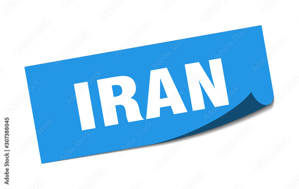 Iran sticker. Iran blue square peeler sign Iran sticker. Iran blue square peeler sign