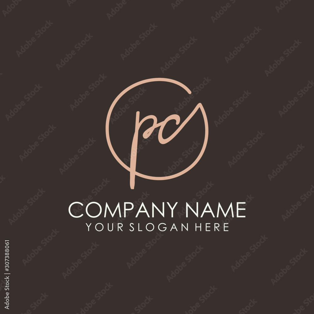 PC initials signature logo. Handwritten vector logo template connected to a circle. Hand drawn Calligraphy lettering Vector illustration. PC initials signature logo. Handwritten vector logo template connected to a circle. Hand drawn Calligraphy lettering Vector illustration.