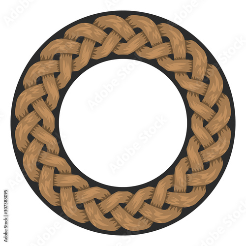 Woven Ropes frame or border with circle shape with copyspace for your design. Vector illustration.