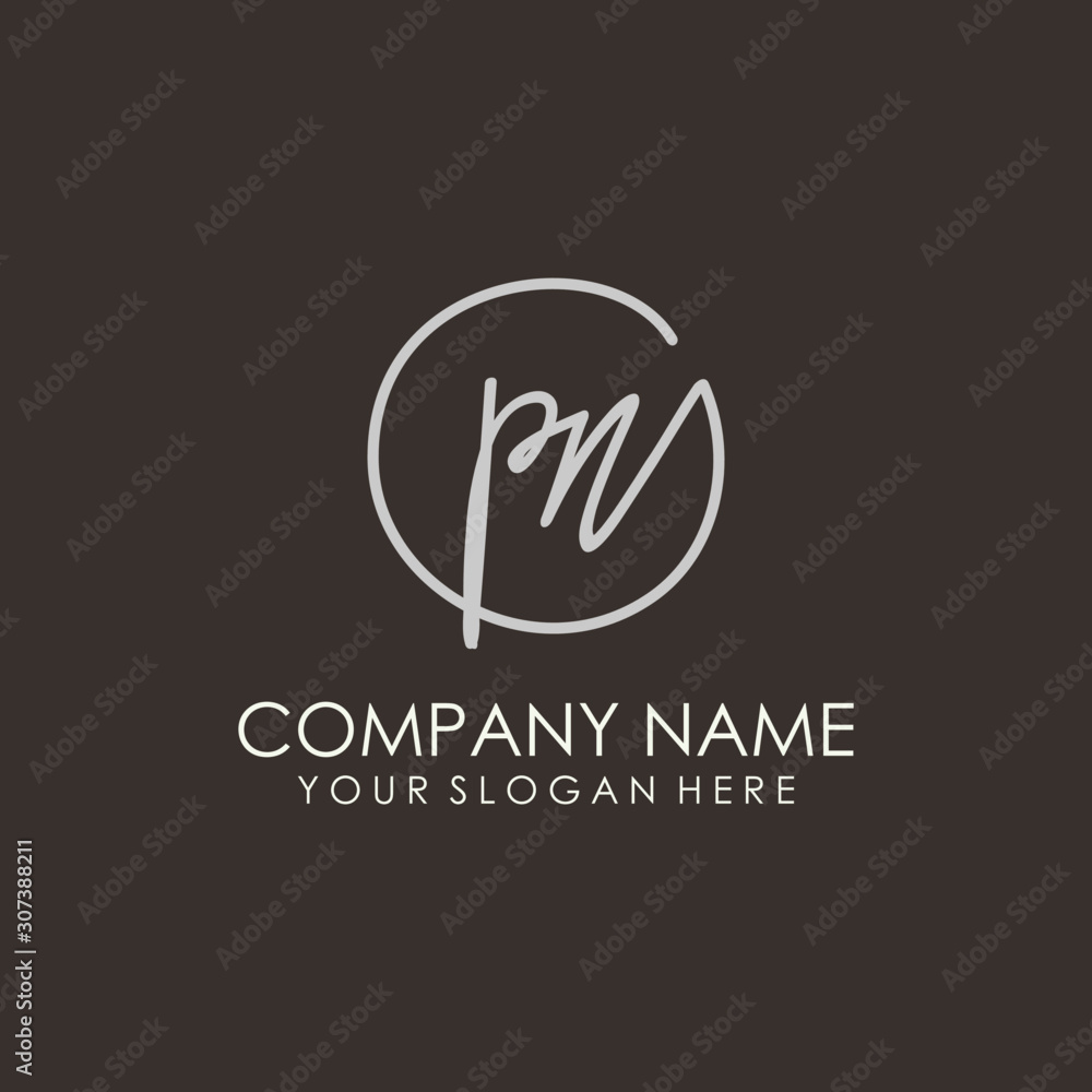PN initials signature logo. Handwritten vector logo template connected to a circle. Hand drawn Calligraphy lettering Vector illustration. PN initials signature logo. Handwritten vector logo template connected to a circle. Hand drawn Calligraphy lettering Vector illustration.